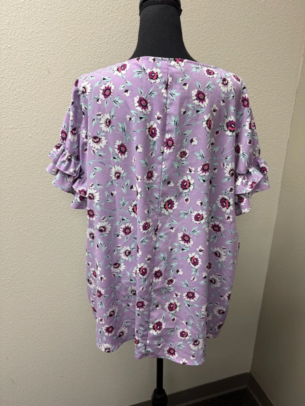 Lane Bryant Floral Blouse Ruffle Sleeve Purple Top Plus 22 Boho Spring Chic - Picture 5 of 10